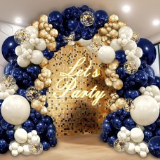 Navy Blue Gold Balloon Graland Arch Kit, Double Stuffed Pearl White Royal Blue Chrome Gold with Confetti Balloons for New Year Graduation Birthday Wedding Baby Shower Party Decorations