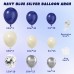 Navy Blue Silver Balloons Garland Arch Kit, Double Stuffed Dark Blue Pearl Sand White Silver Metallic Balloons with Confetti Balloon for Graduation Birthday Baby Shower Wedding Party Decorations...