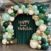 Green Gold White Balloon Arch Kit, Double Stuffed Dark Emerald Green Pearl White Metallic Gold Balloons Hunter Forest Green Balloon Garland for Baby Shower Birthday Jungle Wild One Party Decoration...