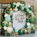 Green Gold White Balloon Arch Kit, Double Stuffed Dark Emerald Green Pearl White Metallic Gold Balloons Hunter Forest Green Balloon Garland for Baby Shower Birthday Jungle Wild One Party Decoration...