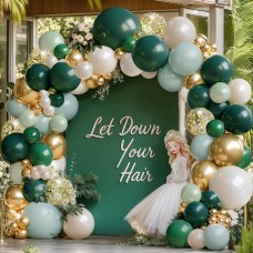 Green Gold White Balloon Arch Kit, Double Stuffed Dark Emerald Green Pearl White Metallic Gold Balloons Hunter Forest Green Balloon Garland for Baby Shower Birthday Jungle Wild One Party Decoration...