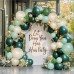 Green Gold White Balloon Arch Kit, Double Stuffed Dark Emerald Green Pearl White Metallic Gold Balloons Hunter Forest Green Balloon Garland for Baby Shower Birthday Jungle Wild One Party Decoration...